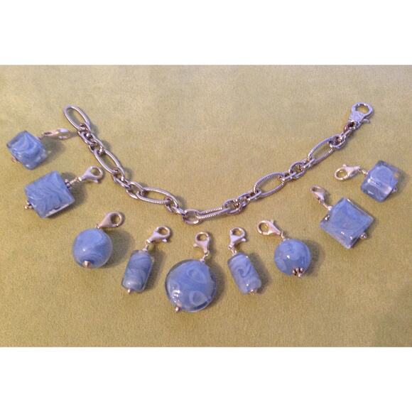 Lela Belle Hand Blown Murano Glass Beads - Set of 9 - Shades of Blue A10 - Picture 2 of 12